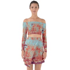 Orange Blue Rust Colorful Texture Off Shoulder Top With Skirt Set by Nexatart