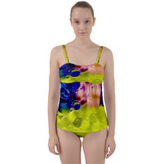 Abstract Bubbles Oil Twist Front Tankini Set