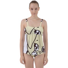 Doggy Dog Puppy Animal Pet Figure Twist Front Tankini Set by Sapixe