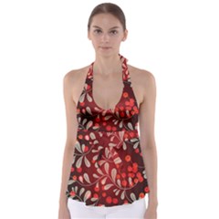 Beautiful Black And Red Florals  Babydoll Tankini Top by flipstylezfashionsLLC
