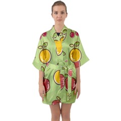 Seamless Pattern Healthy Fruit Quarter Sleeve Kimono Robe by Nexatart