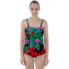 Bleeding Heart Flowers Twist Front Tankini Set by FunnyCow