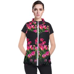 Pink Tulips Dark Background Women s Puffer Vest by FunnyCow