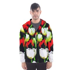 White And Red Sunlit Tulips Hooded Windbreaker (men) by FunnyCow