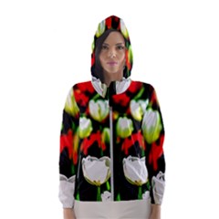 White And Red Sunlit Tulips Hooded Windbreaker (women) by FunnyCow