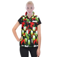 White And Red Sunlit Tulips Women s Button Up Vest by FunnyCow