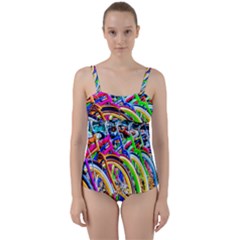 Colorful Bicycles In A Row Twist Front Tankini Set
