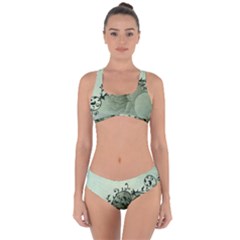 Elegant, Decorative Floral Design In Soft Green Colors Criss Cross Bikini Set by FantasyWorld7