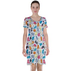 Funny Cute Colorful Cats Pattern Short Sleeve Nightdress by EDDArt