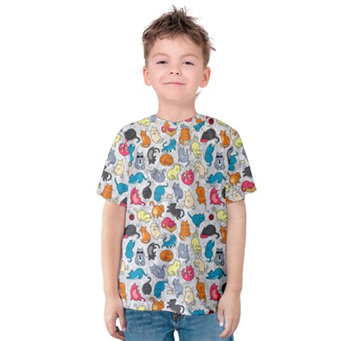 Funny Cute Colorful Cats Pattern Kids  Cotton Tee by EDDArt