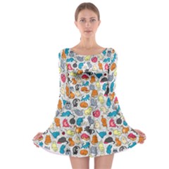 Funny Cute Colorful Cats Pattern Long Sleeve Skater Dress by EDDArt