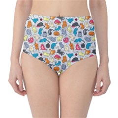 Funny Cute Colorful Cats Pattern Classic High-waist Bikini Bottoms by EDDArt