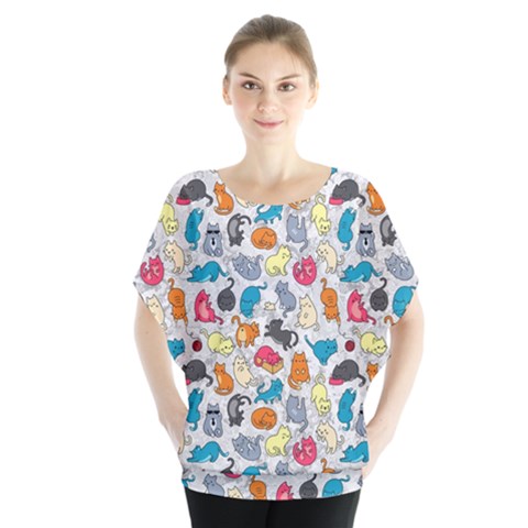 Funny Cute Colorful Cats Pattern Blouse by EDDArt