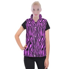 Zebra Stripes Pattern Trend Colors Black Pink Women s Button Up Vest by EDDArt