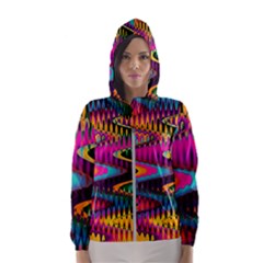 Multicolored Wave Distortion Zigzag Chevrons Hooded Windbreaker (women) by EDDArt