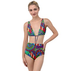 Pop Art Paisley Flowers Ornaments Multicolored 2 Tied Up Two Piece Swimsuit by EDDArt