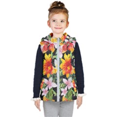 Tropical Flowers Butterflies 1 Kid s Hooded Puffer Vest by EDDArt