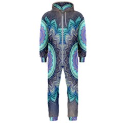 Folk Art Lotus Mandala Blue Turquoise Hooded Jumpsuit (men)  by EDDArt