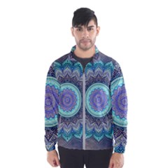 Folk Art Lotus Mandala Blue Turquoise Windbreaker (men) by EDDArt