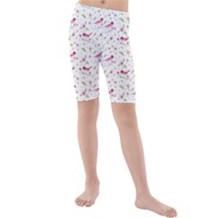 Watercolor Birds Magnolia Spring Pattern Kids  Mid Length Swim Shorts by EDDArt