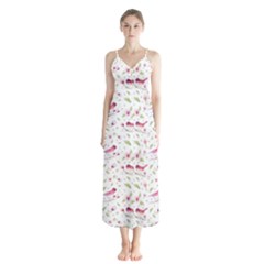 Watercolor Birds Magnolia Spring Pattern Button Up Chiffon Maxi Dress by EDDArt