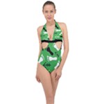 GREEN Halter Front Plunge Swimsuit
