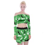 GREEN Off Shoulder Top with Mini Skirt Set