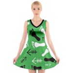 GREEN V-Neck Sleeveless Dress
