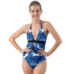 BLUE #2 Halter Cut-Out One Piece Swimsuit