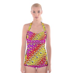 Festive Music Tribute In Rainbows Boyleg Halter Swimsuit  by pepitasart