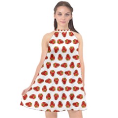 Red Peppers Pattern Halter Neckline Chiffon Dress  by SuperPatterns