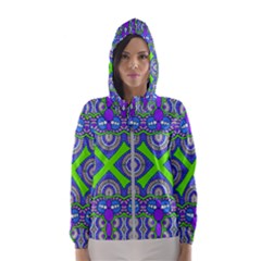 Purple Green Shapes                                        Hooded Wind Breaker (women) by LalyLauraFLM