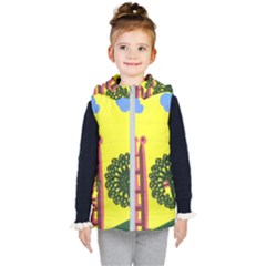 Pink House And Fence Kid s Hooded Puffer Vest