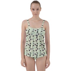 Heart Cherries Mint Twist Front Tankini Set