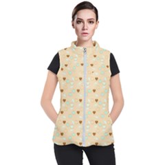 Beige Heart Cherries Women s Puffer Vest