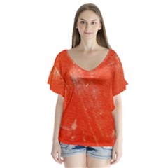 Grunge Red Tarpaulin Texture V-neck Flutter Sleeve Top by FunnyCow