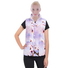 Pink Sakura Purple Background Women s Button Up Vest by FunnyCow