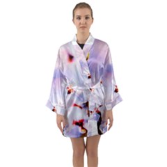Pink Sakura Purple Background Long Sleeve Kimono Robe by FunnyCow