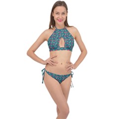 Teal Hats Cross Front Halter Bikini Set