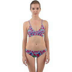 Bubblegum Cherry Blue Wrap Around Bikini Set by snowwhitegirl