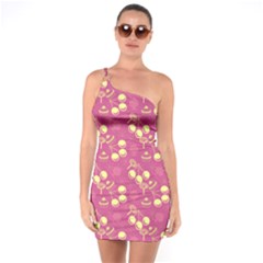 Yellow Pink Cherries One Soulder Bodycon Dress by snowwhitegirl