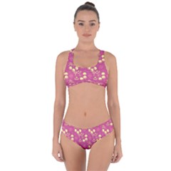 Yellow Pink Cherries Criss Cross Bikini Set