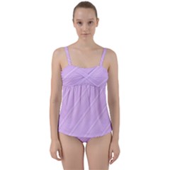 Lilac Diagonal Lines Twist Front Tankini Set