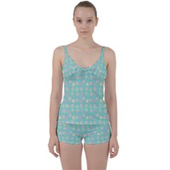 Teal Donuts And Milk Tie Front Two Piece Tankini by snowwhitegirl