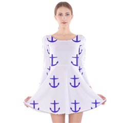 Royal Anchors On White Long Sleeve Velvet Skater Dress