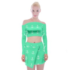 Seafoam Anchors Off Shoulder Top With Mini Skirt Set