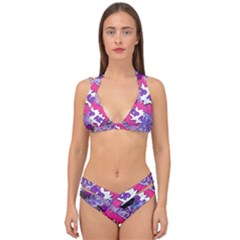 Purple Retro Pop Double Strap Halter Bikini Set