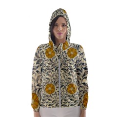 Japanese Floral Orange Hooded Windbreaker (women)