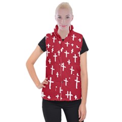 Red White Cross Women s Button Up Vest