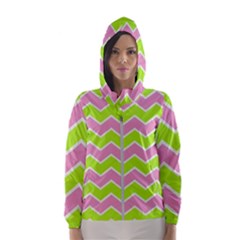 Zigzag Chevron Pattern Green Pink Hooded Windbreaker (women)